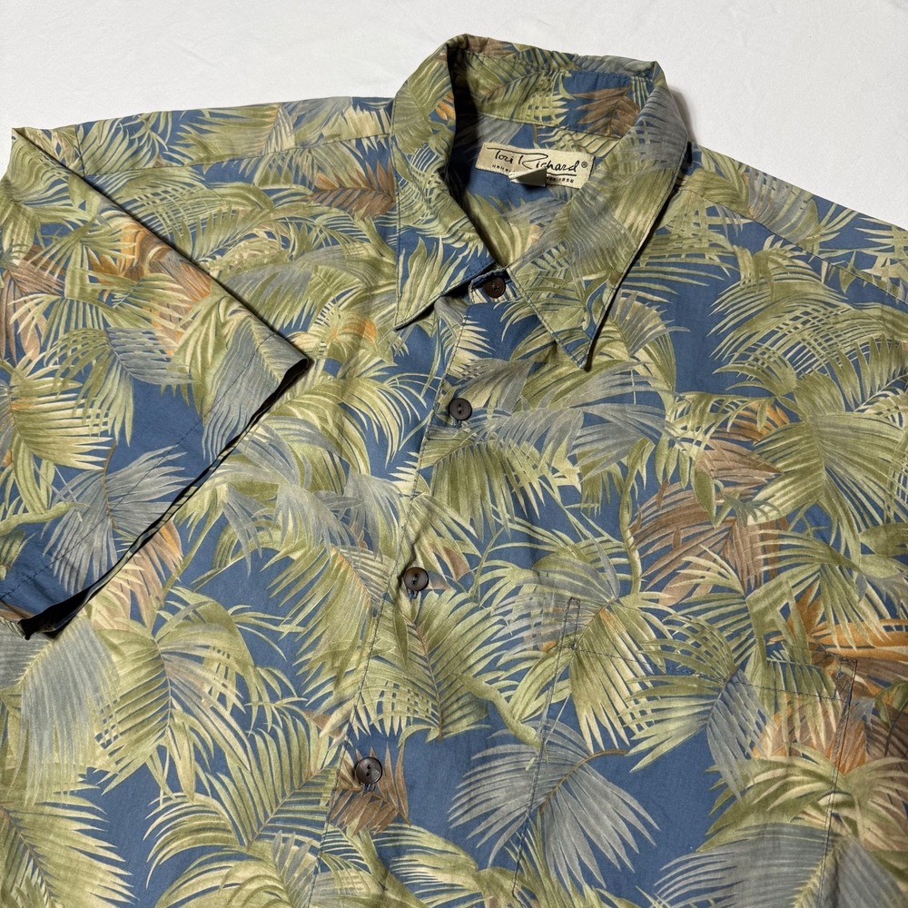 Vintage Tori Richard Hawaiian Aloha Camp Shirt Mens Large Palm Made In USA